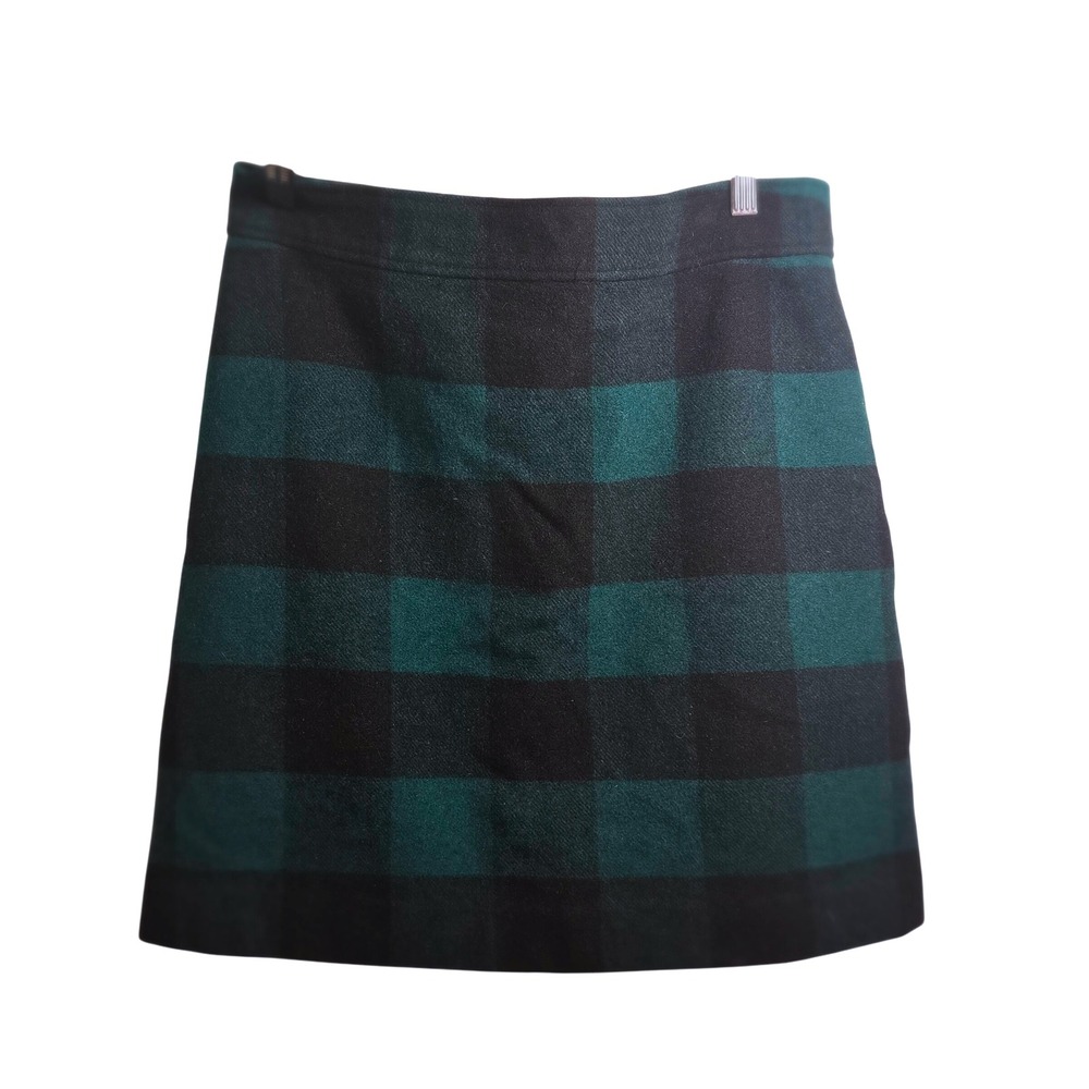 J. Crew Women's Wool Blend Buffalo Check Mini Skirt Lined Green Black Checkered
